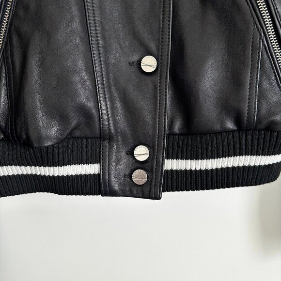 LAMARQUE Black Leather Ribbed Knit Varsity Bomber Jacket Size S - Picture 11 of 13